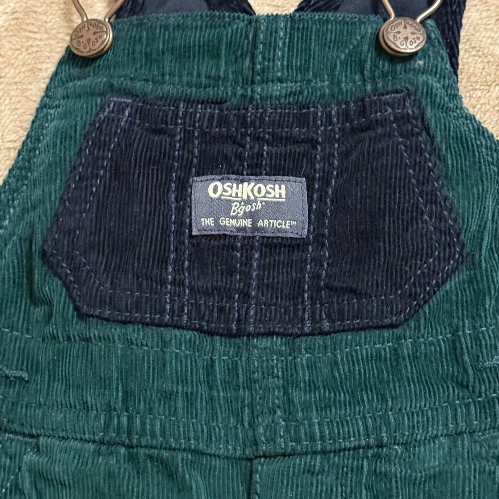 OshKosh Bgosh Baby Boys Green Navy Corduroy Vestbak Overalls 3M Forest Green